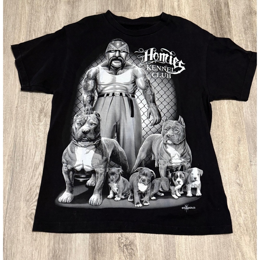 Homies Kennel Club Graphic T-Shirt David Gonzales Pitbull Black Mens Small